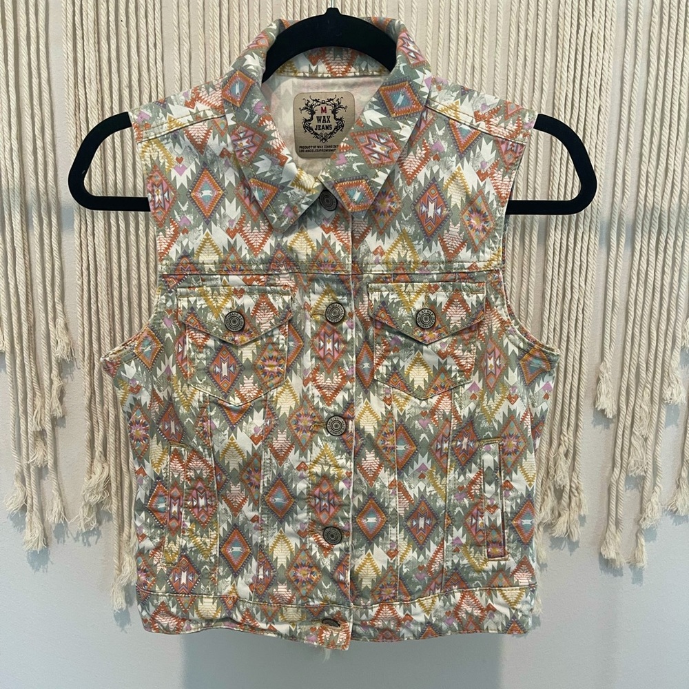 Wax Jeans Boho Western Indian Print Vest Size M